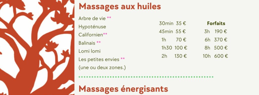 Tarifs - arbre de vie